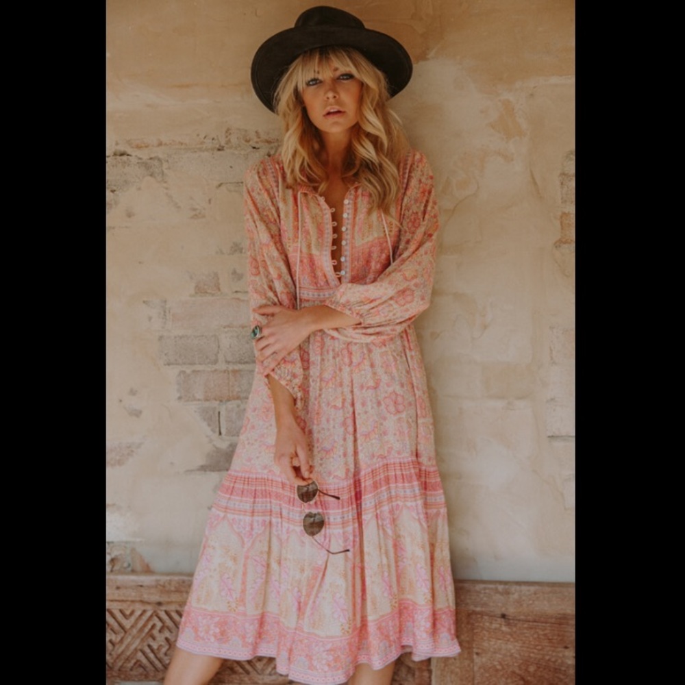 Spell - Poinciana Cotton Candy Boho Midi Gown